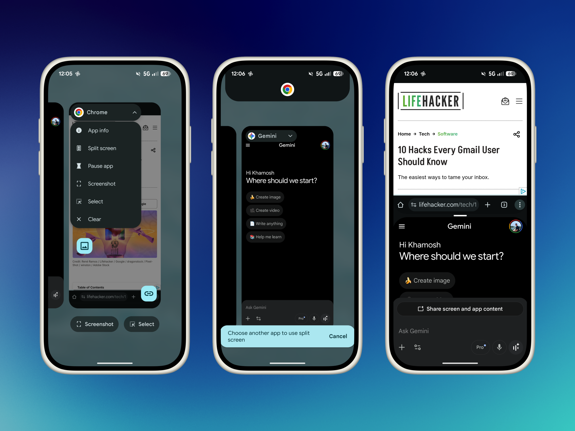 Triggering split screen feature for Android.