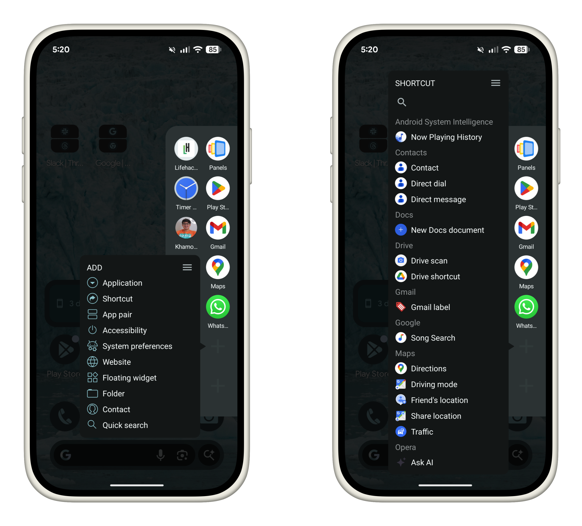 Adding Panels shortcuts.