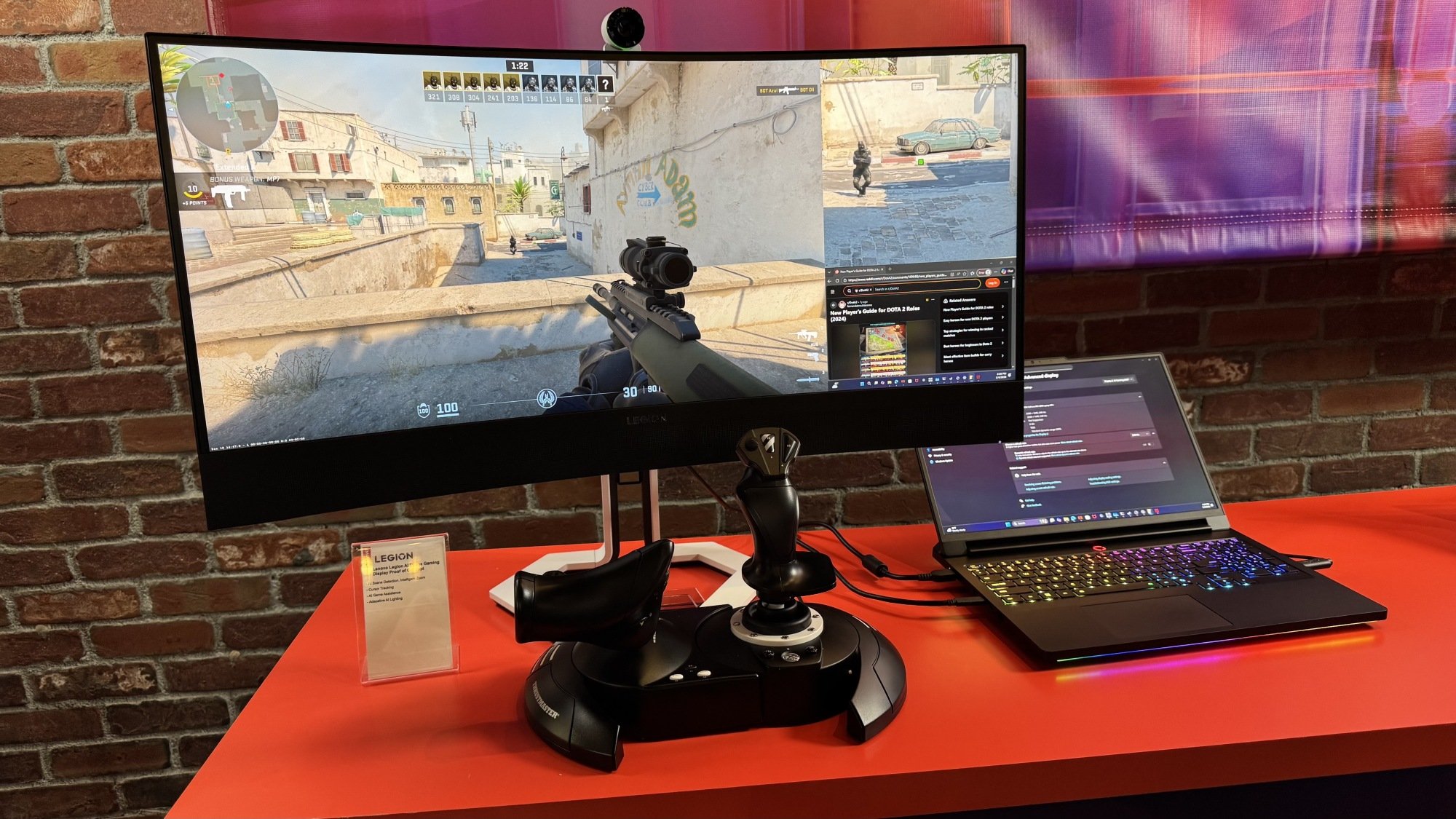 Lenovo AI Frame monitor displaying a shooter