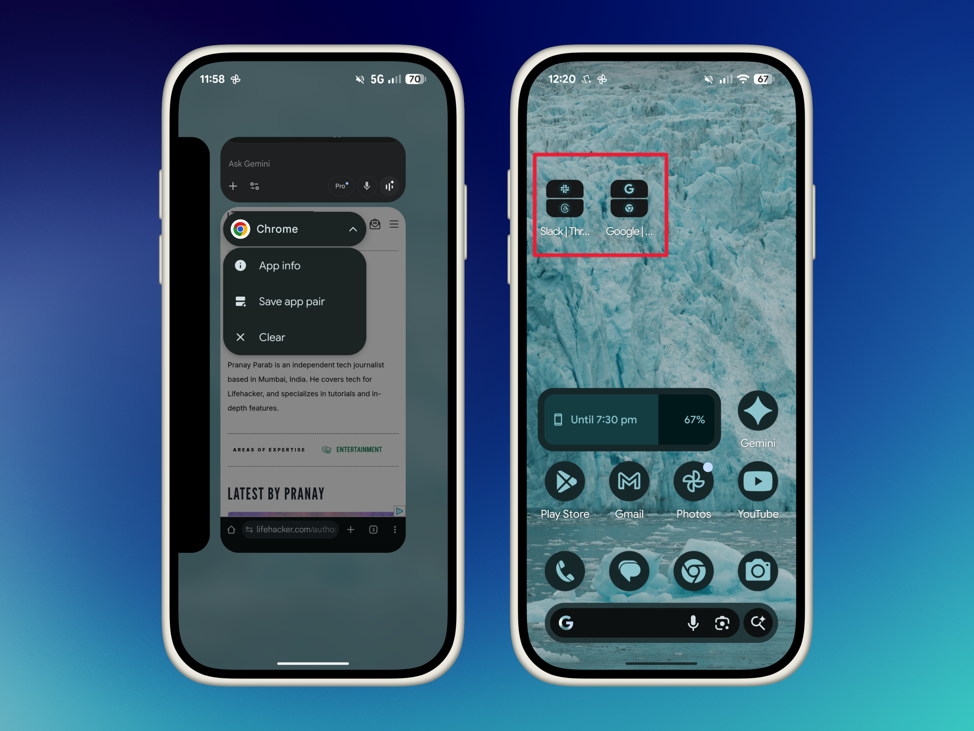 Saving app pairs on Android.