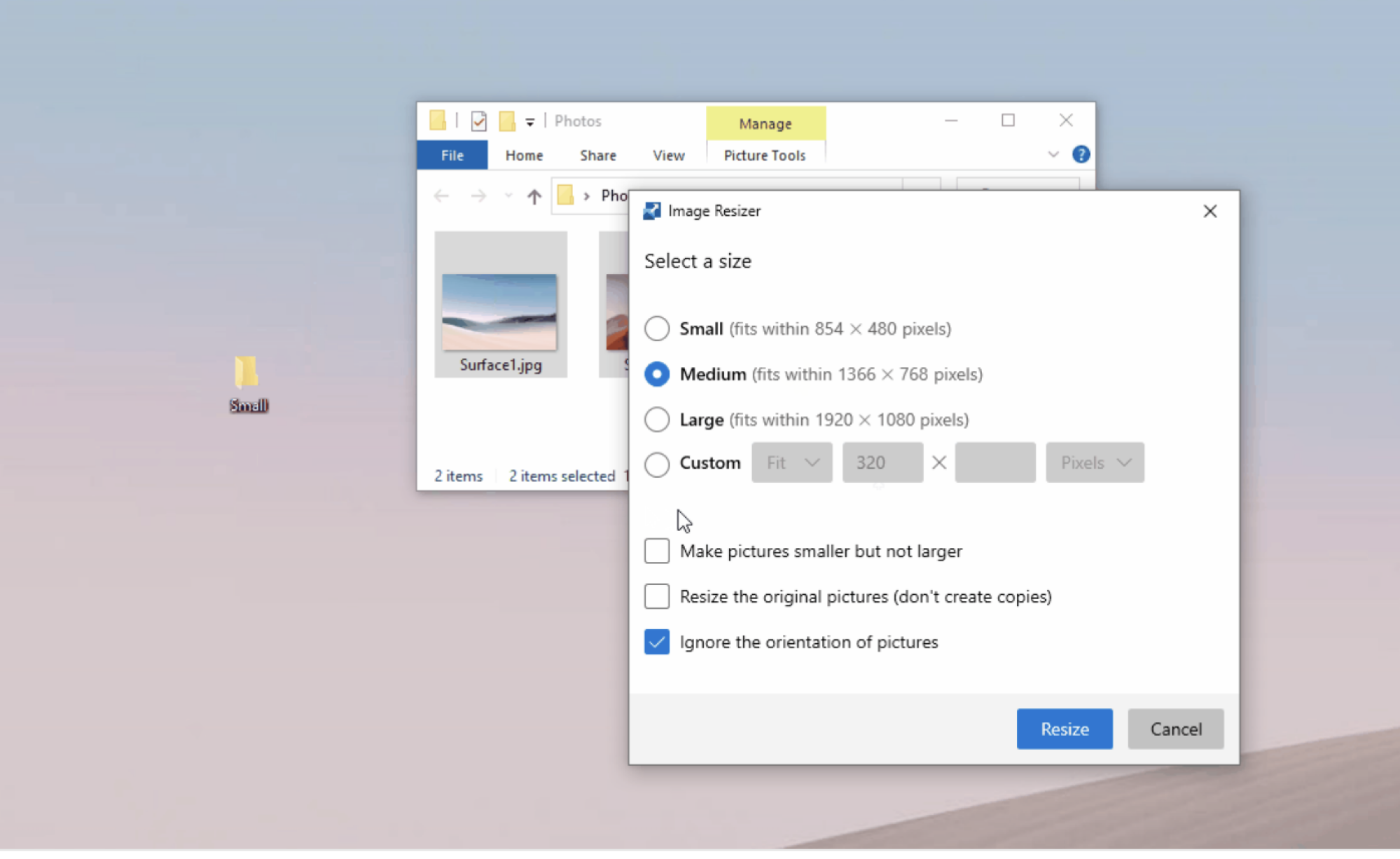 Image Resizer utility in PowerToys