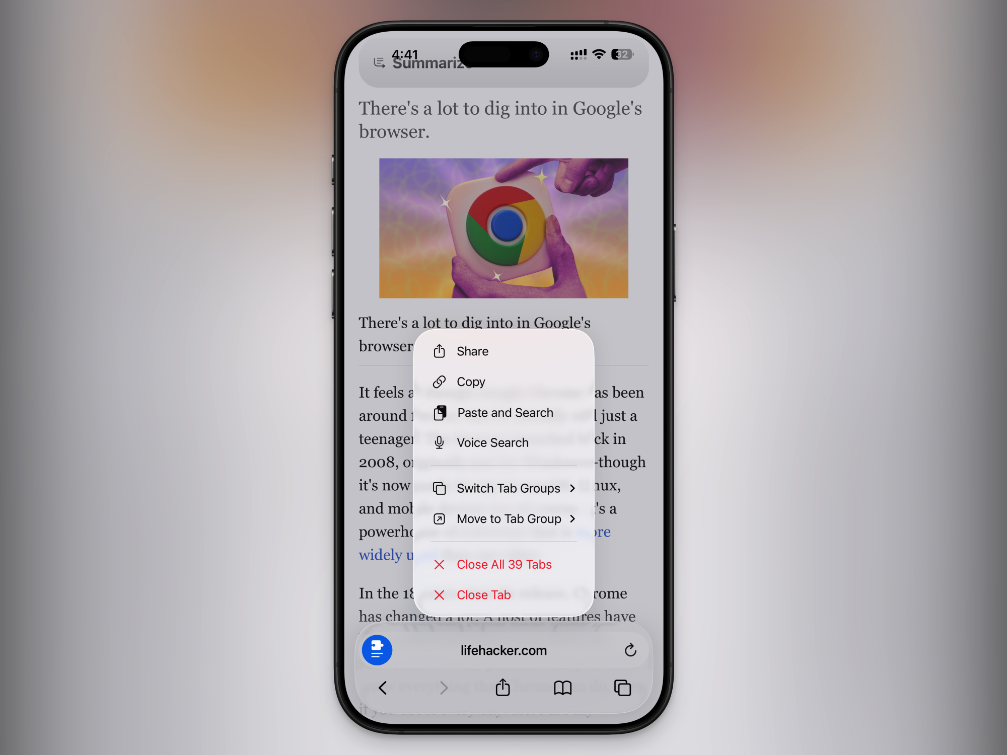 Long press menu in Safari