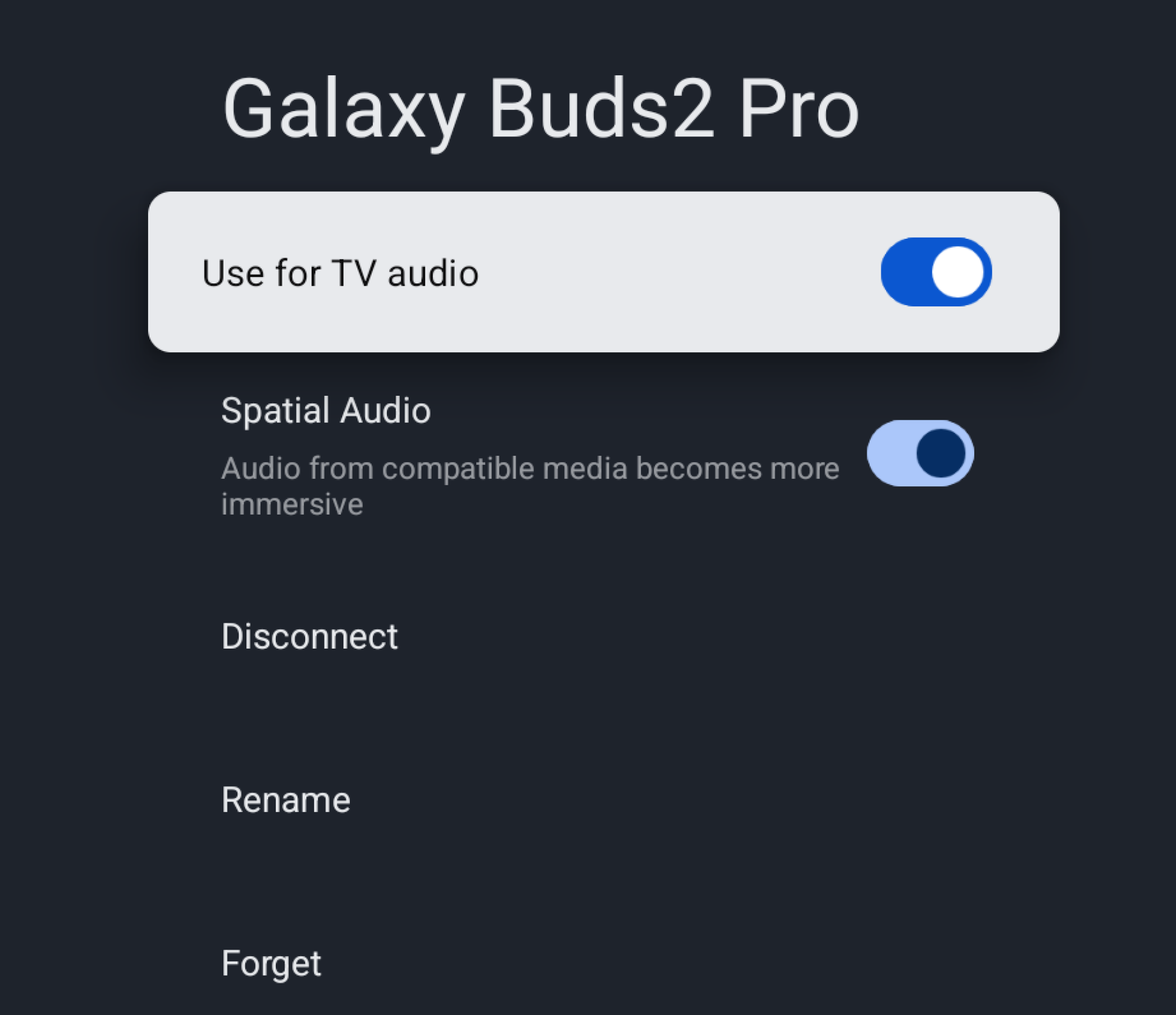 a screenshot of the Bluetooth audio menu on Google TV