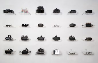 A wall of prototype headsets | Image courtesy Meta