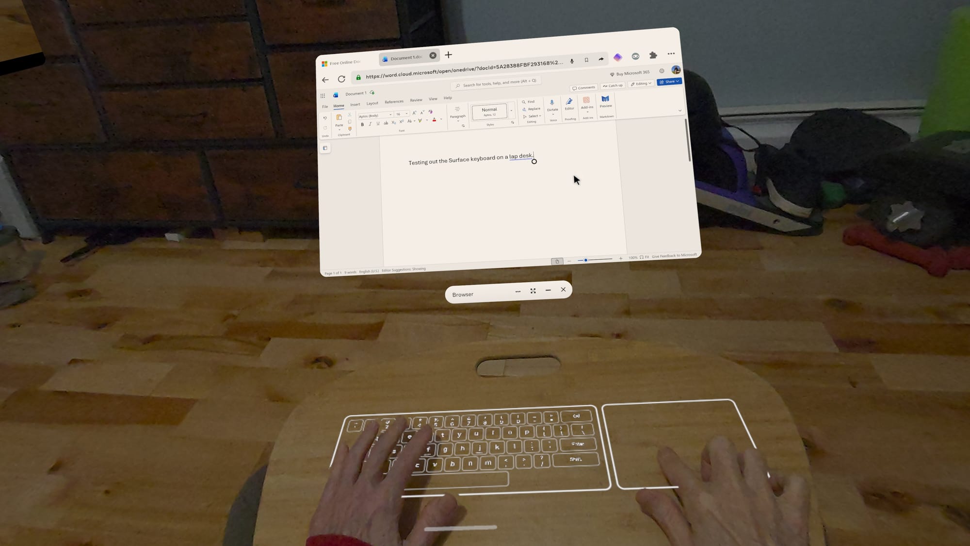 A screenshot shows Meta's Surface Keyboard in use.