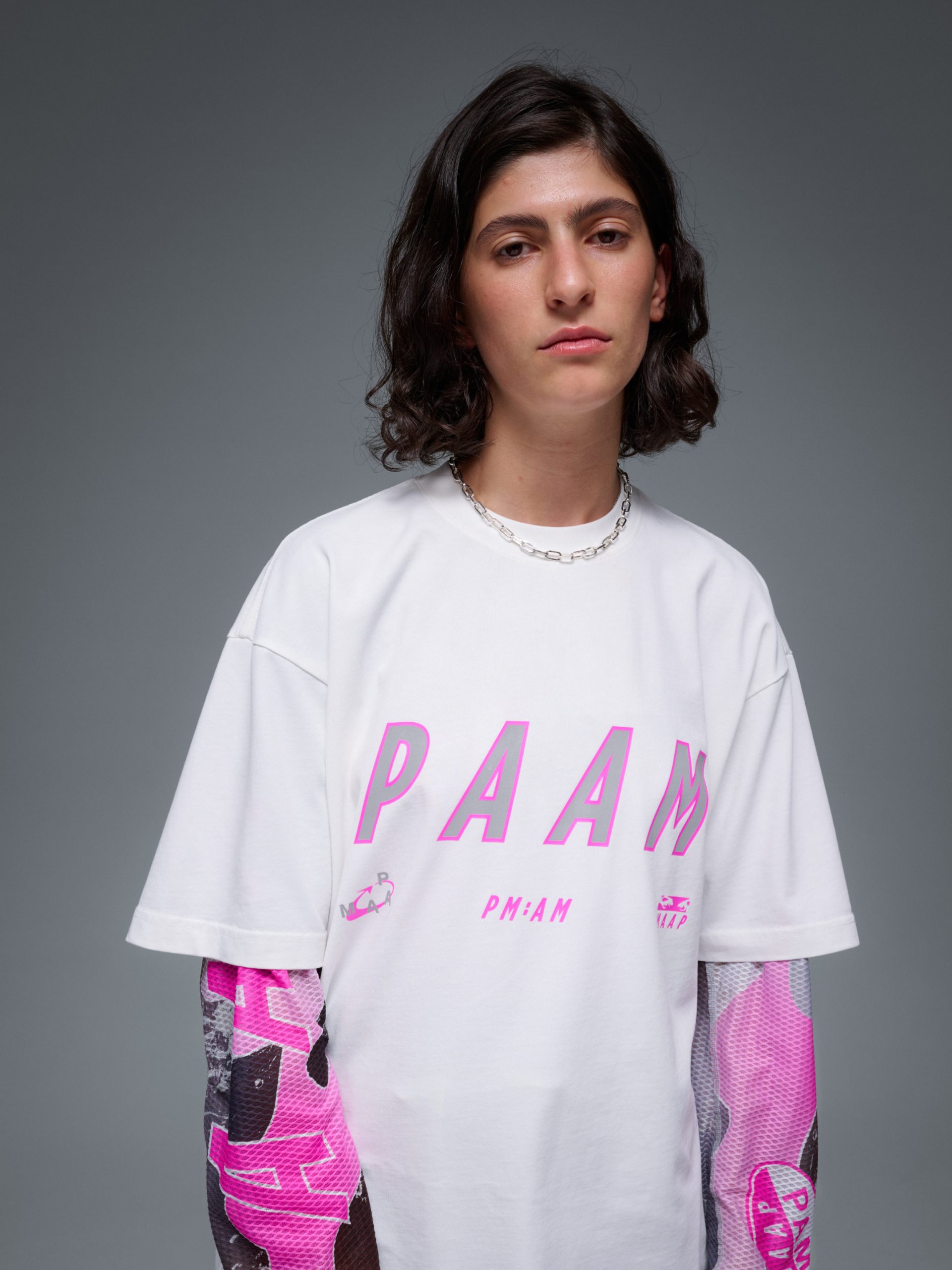 Model wearing MAAP P.A.M t-shirt.