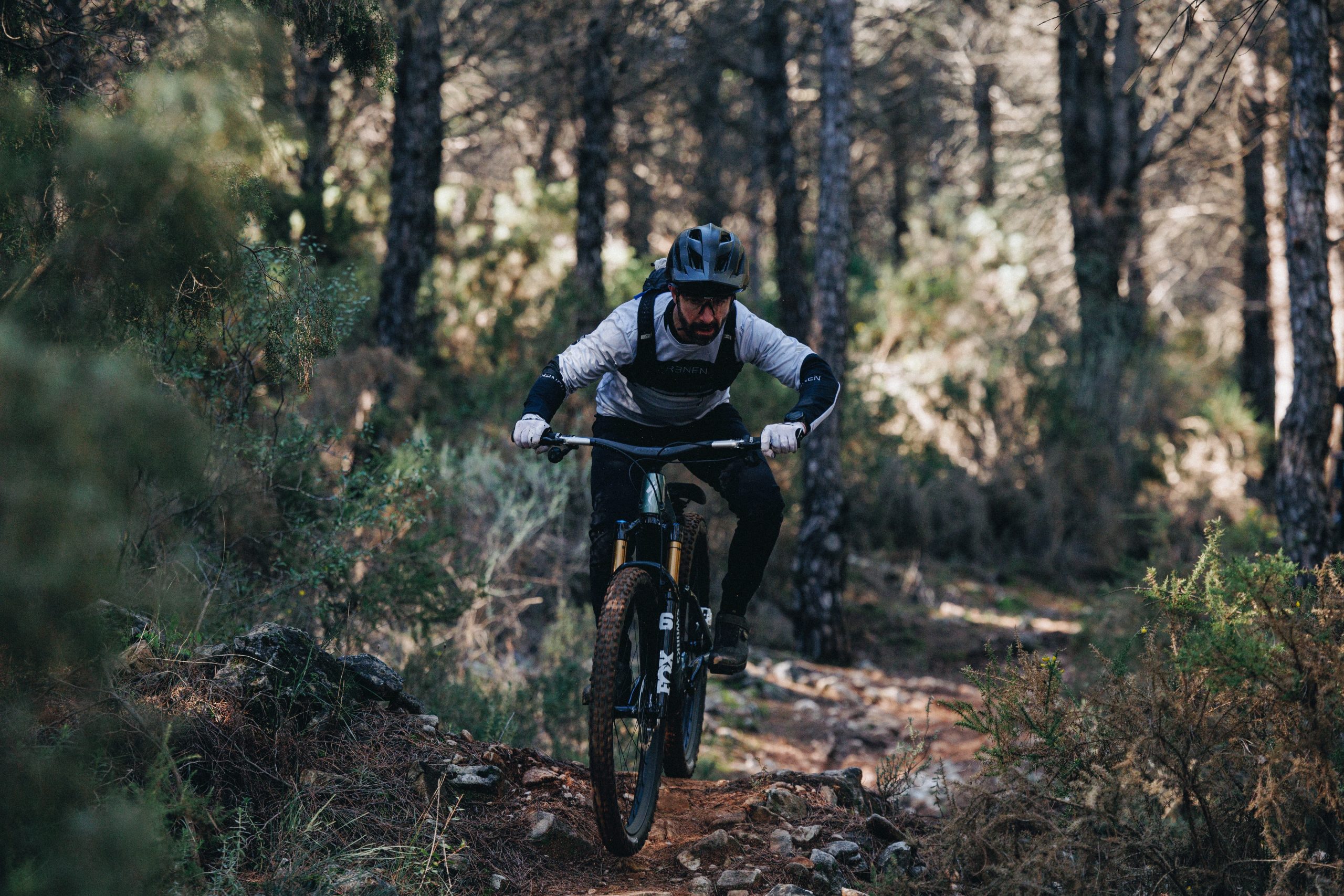 Specialized Levo R S-Works eMTB being ridden by Rob Weaver down a rocky trail in Spain.