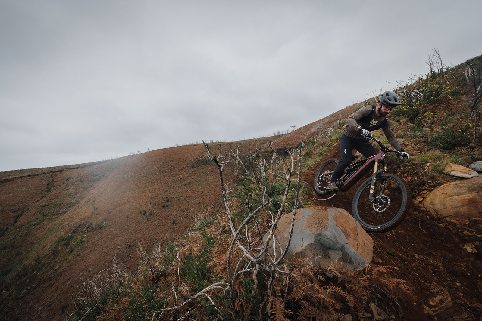 Male rider testing the Specialized S-Works Turbo Levo 4 full suspension mountaim eBike