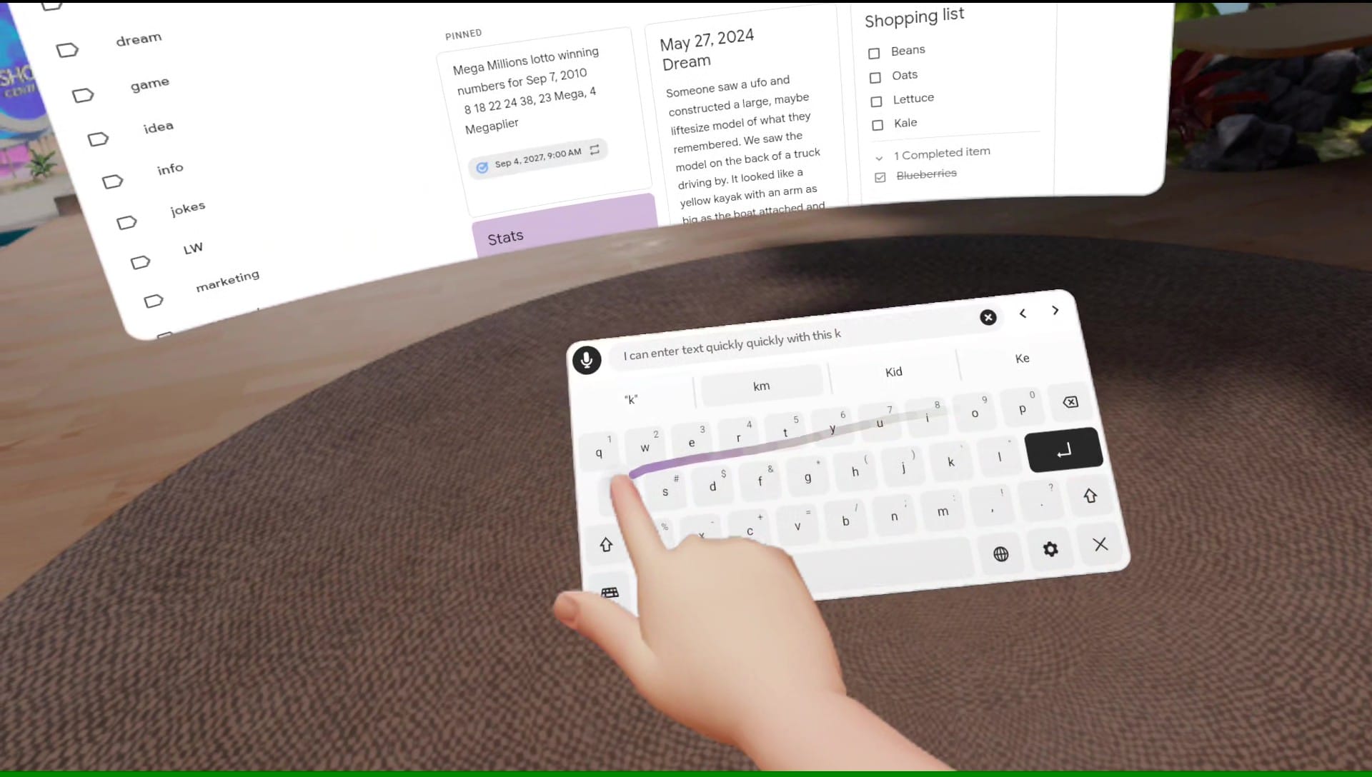 A screenshot shows how I can swipe in text using Meta's default keyboard.