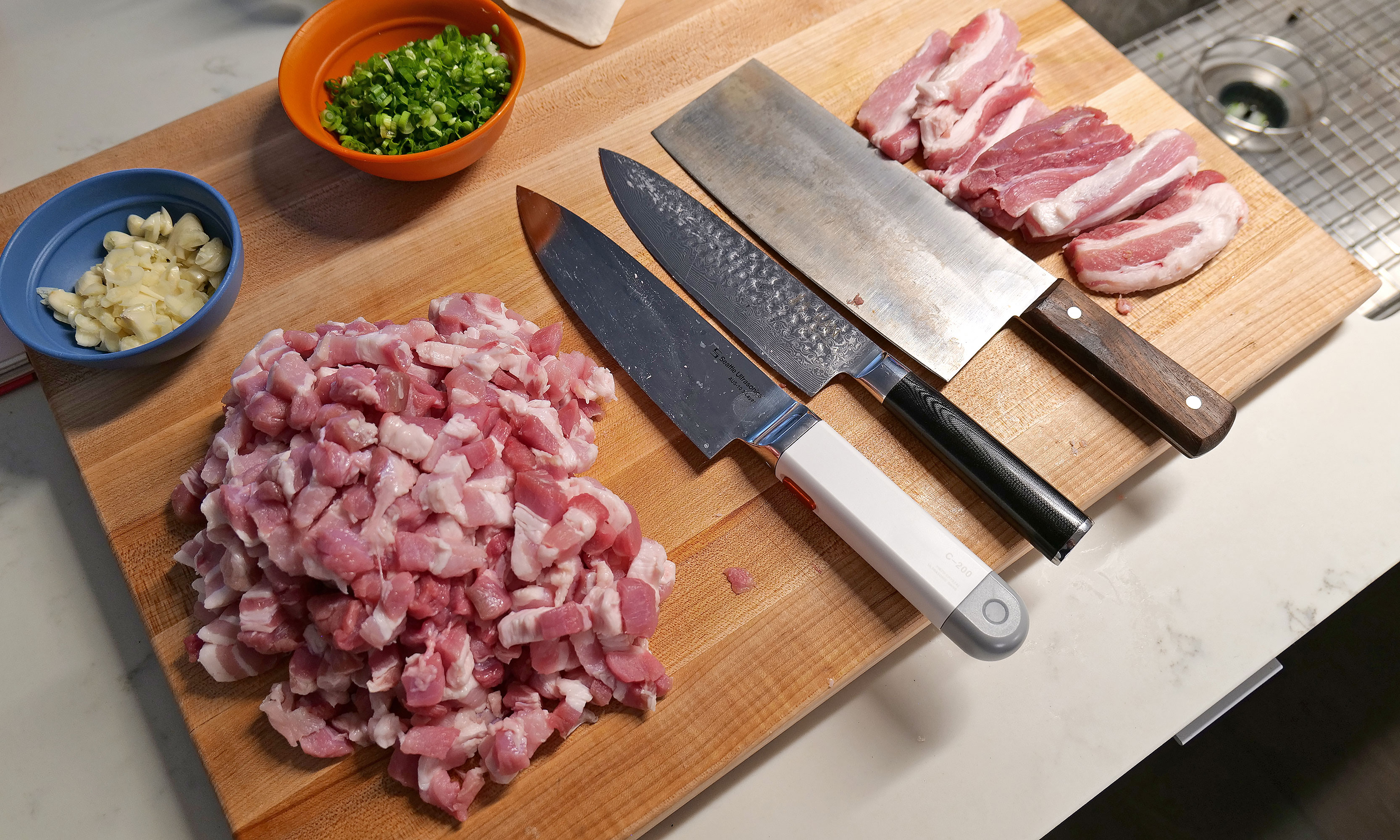 After prepping four pounds of pork belly with various knives, the C-200 really showed off how much of a difference its vibration tech makes. 