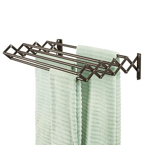 mDesign Steel Wall Mount Accordion Expandable Retractable Clothes Air Drying Rack - 8 Bars for Hanging Garments - Mounted Organizer for Laundry/Utility Room, Bathroom, Garage, Bardo Collection, Bronze