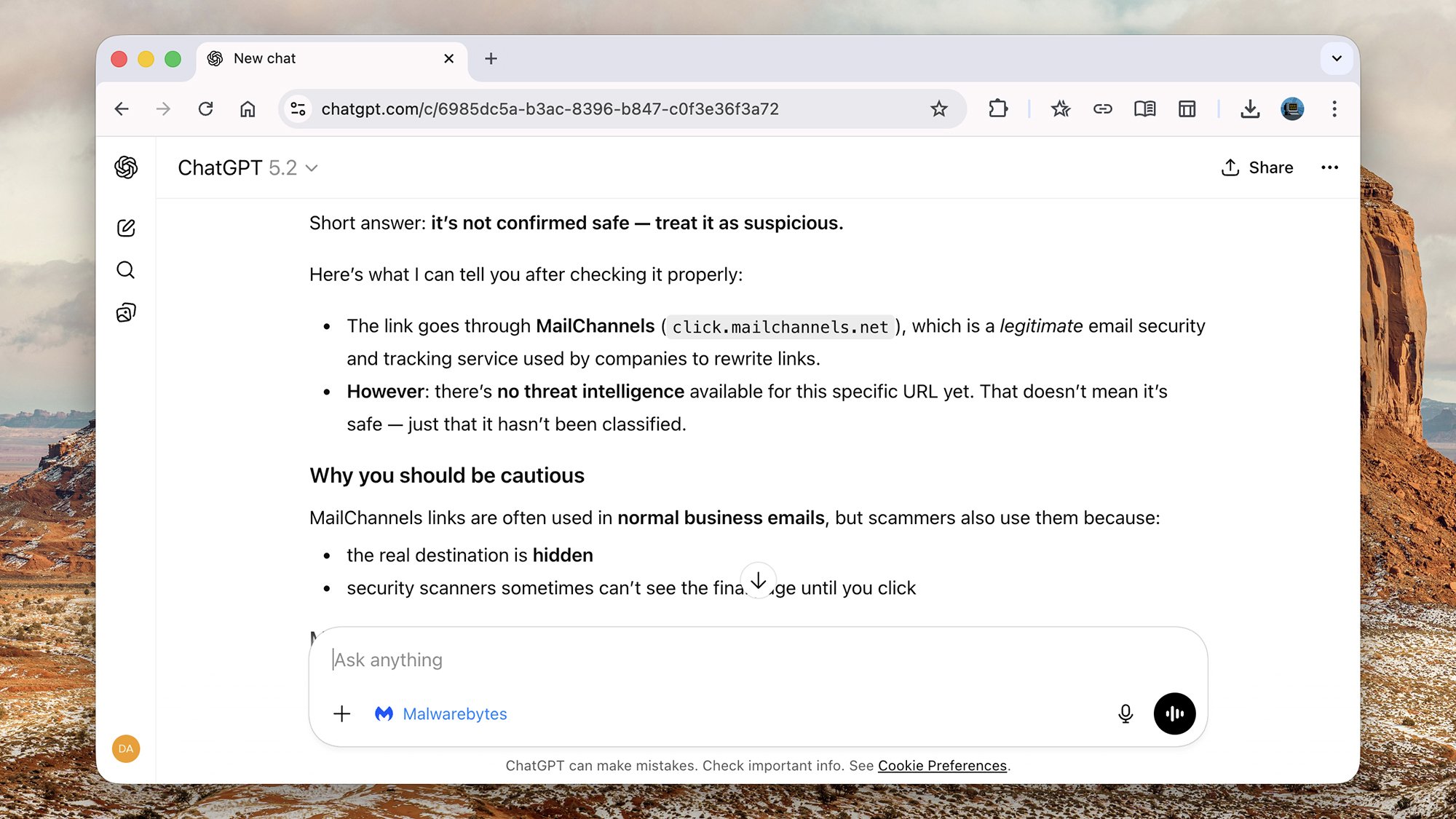 Malwarebytes in ChatGPT