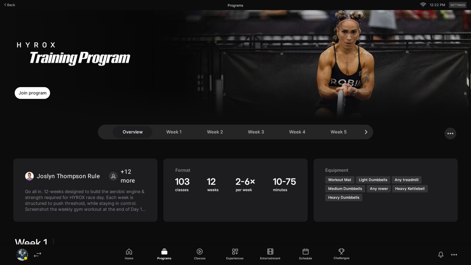 Overview of the Peloton Hyrox training program.