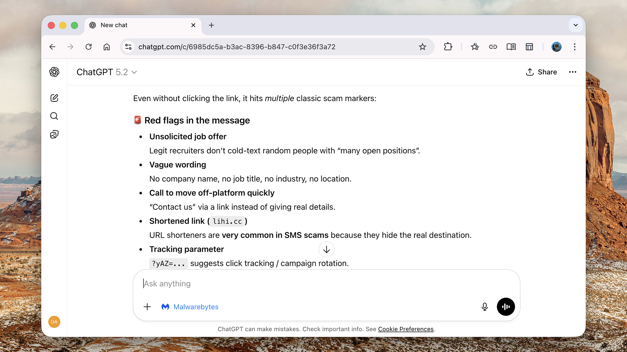 Malwarebytes in ChatGPT