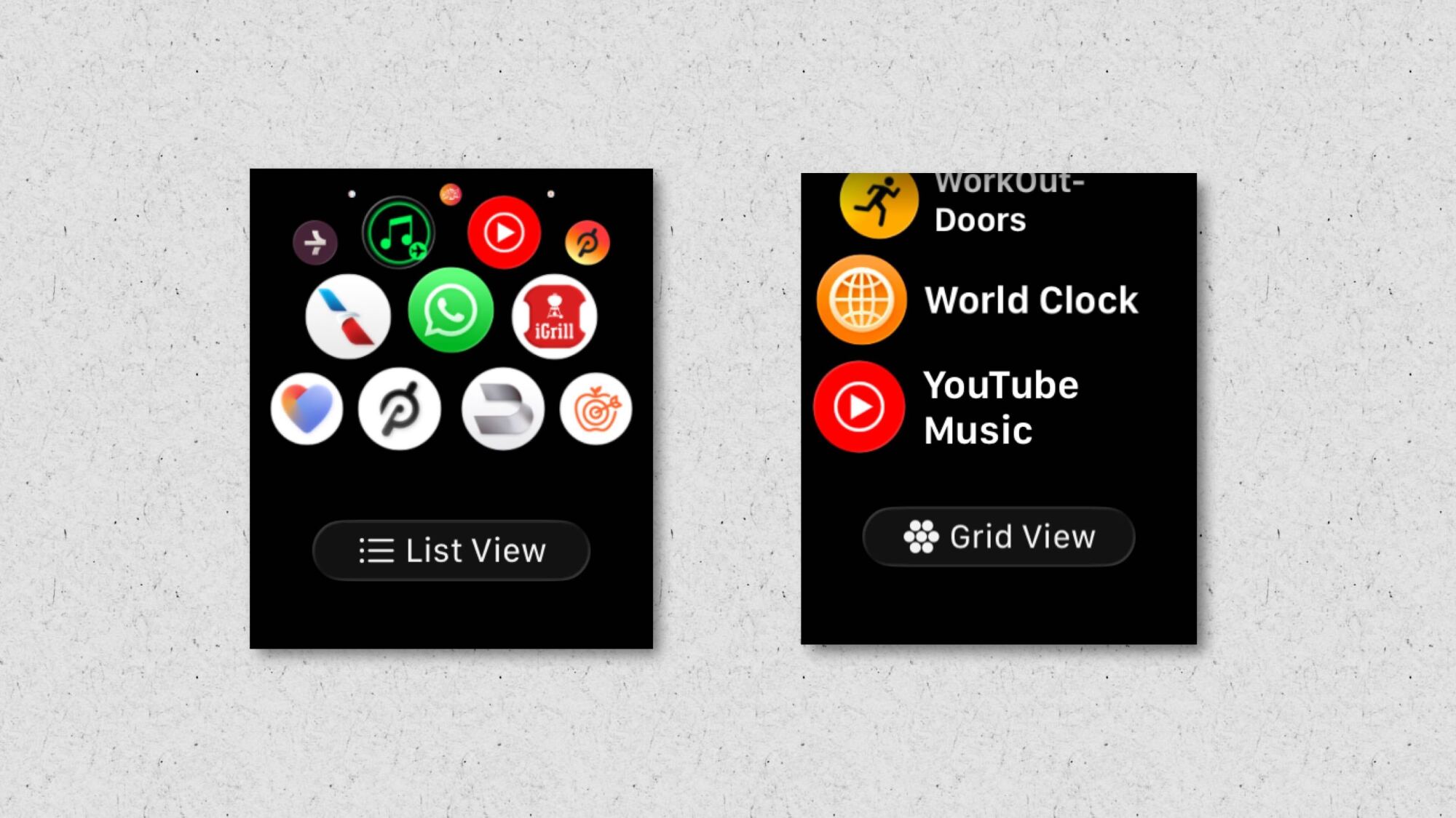 Grid view and list view