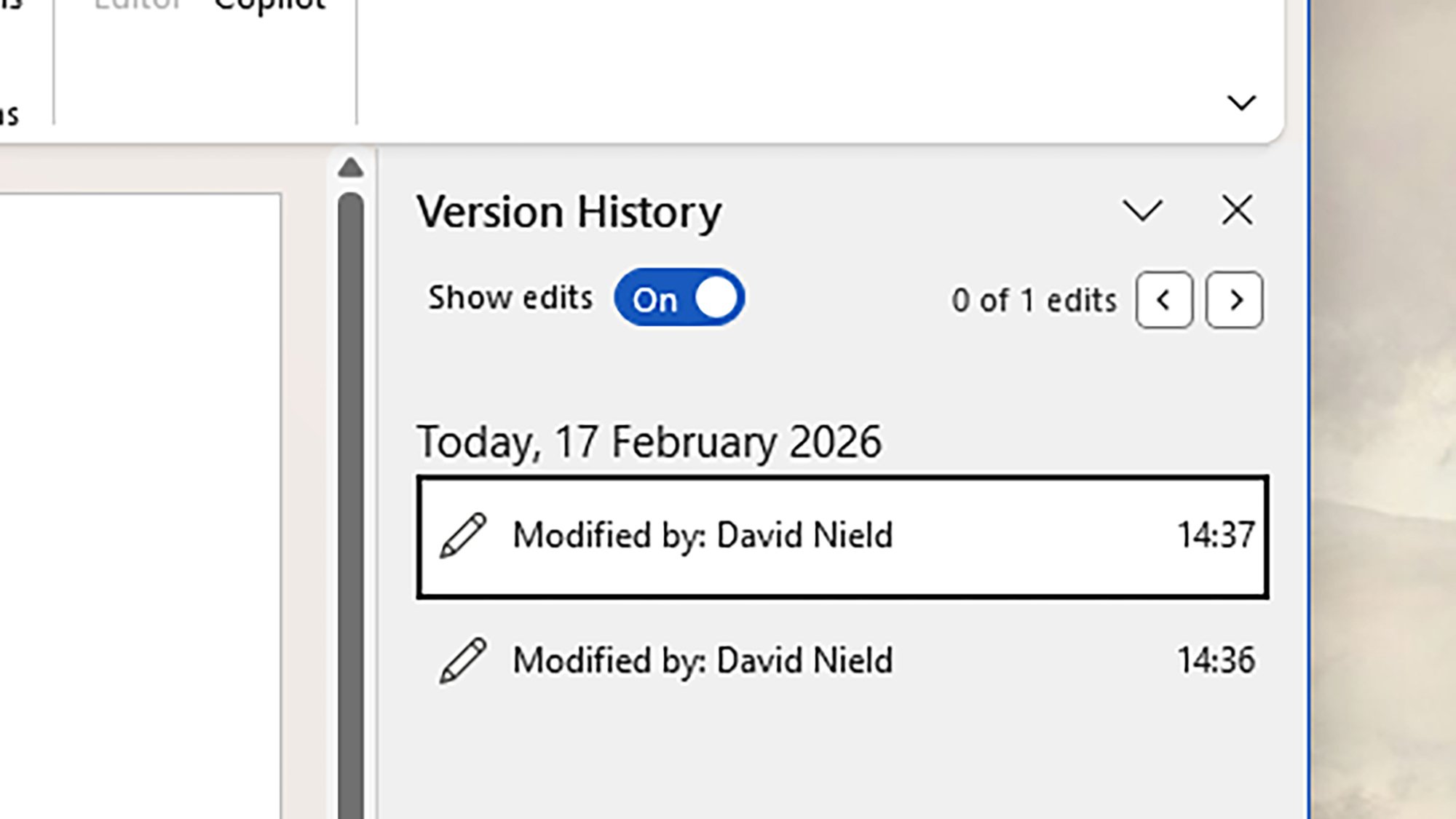 Word version history