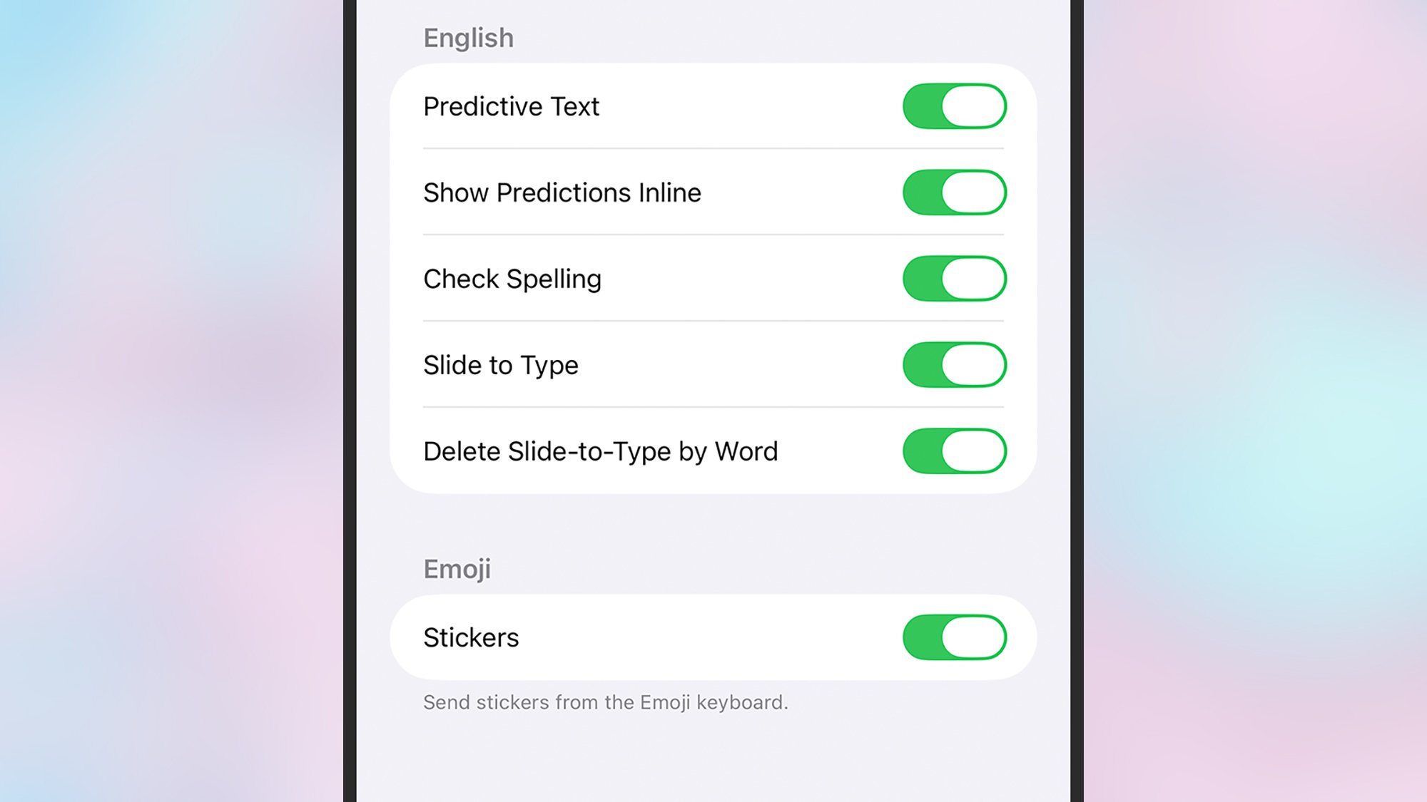 iOS keyboard settings