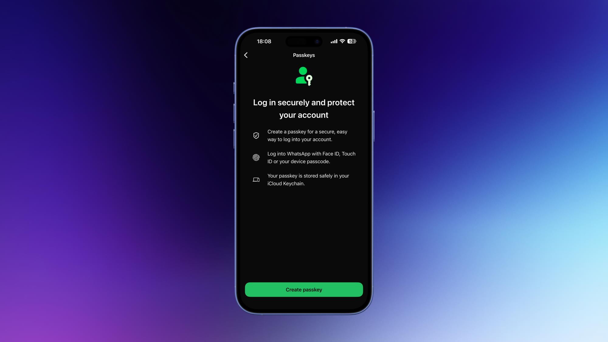WhatsApp's account security page.