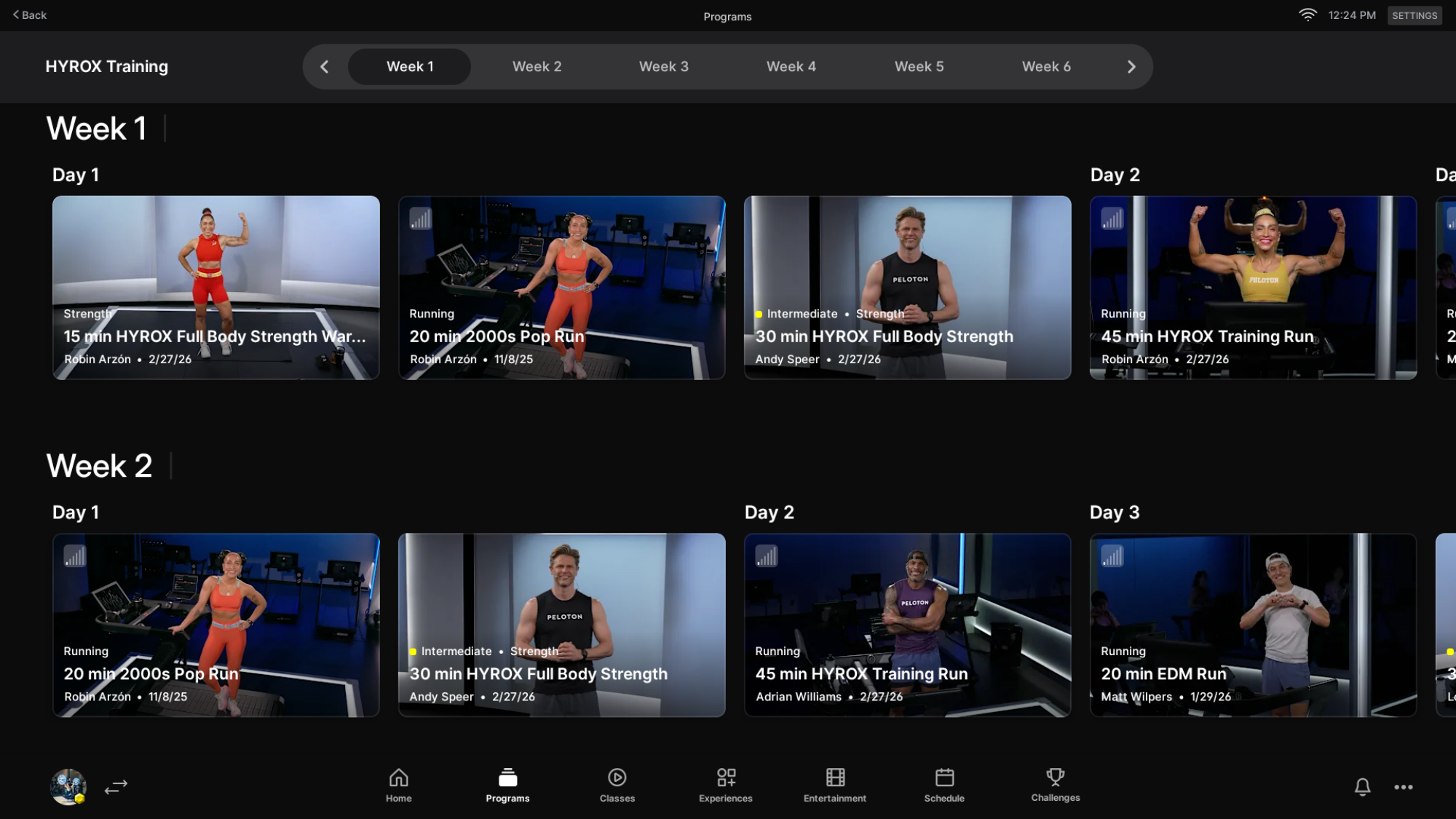 Week one of the Peloton Hyrox training program.