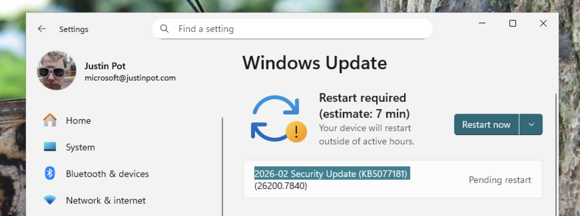 A screenshot of Windows Update offering the 2026-02 security update