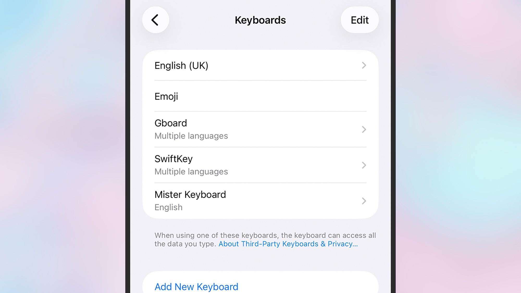 iOS keyboard options