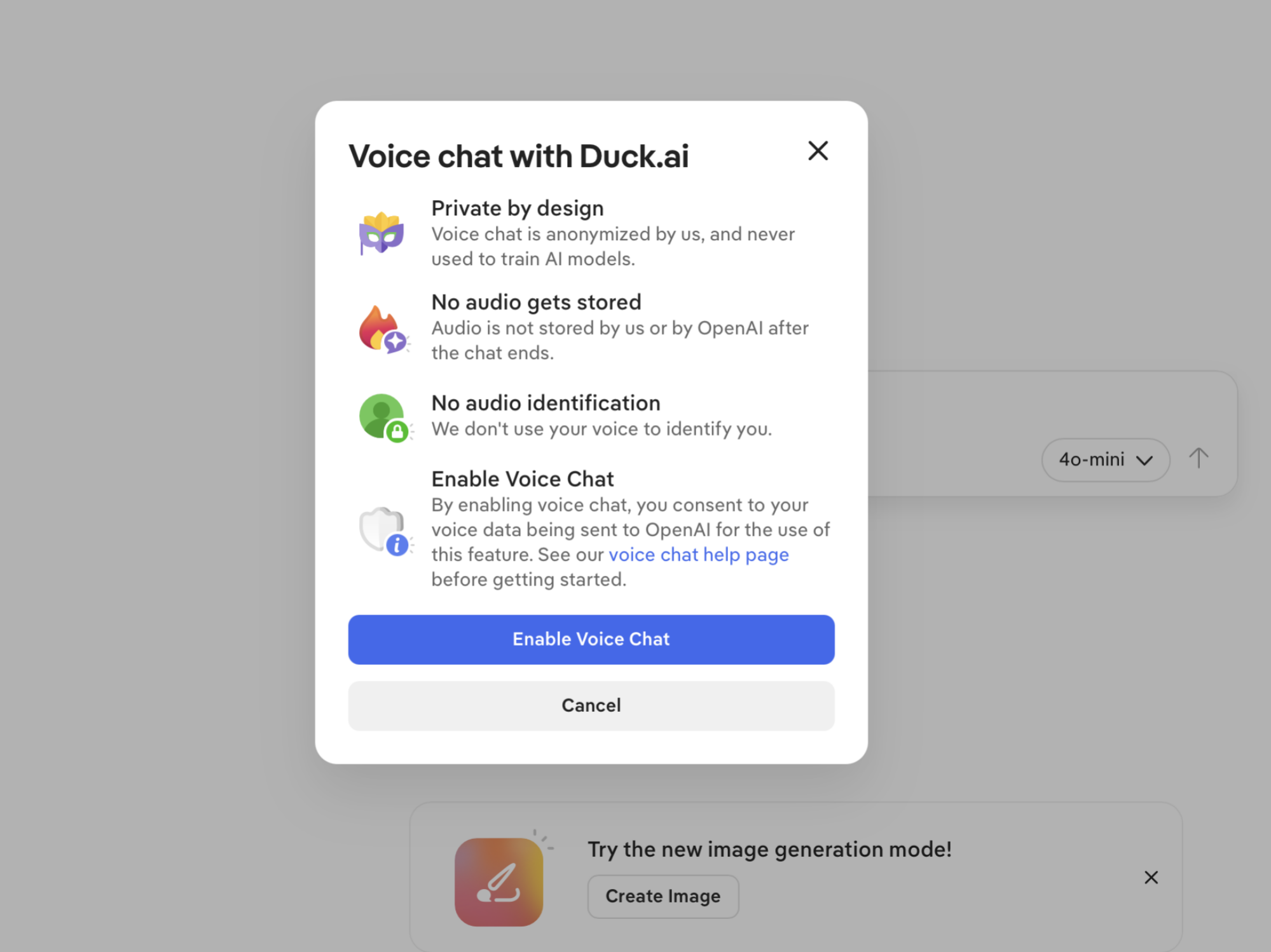 Enabling Duck.ai's Voice Chat feature.