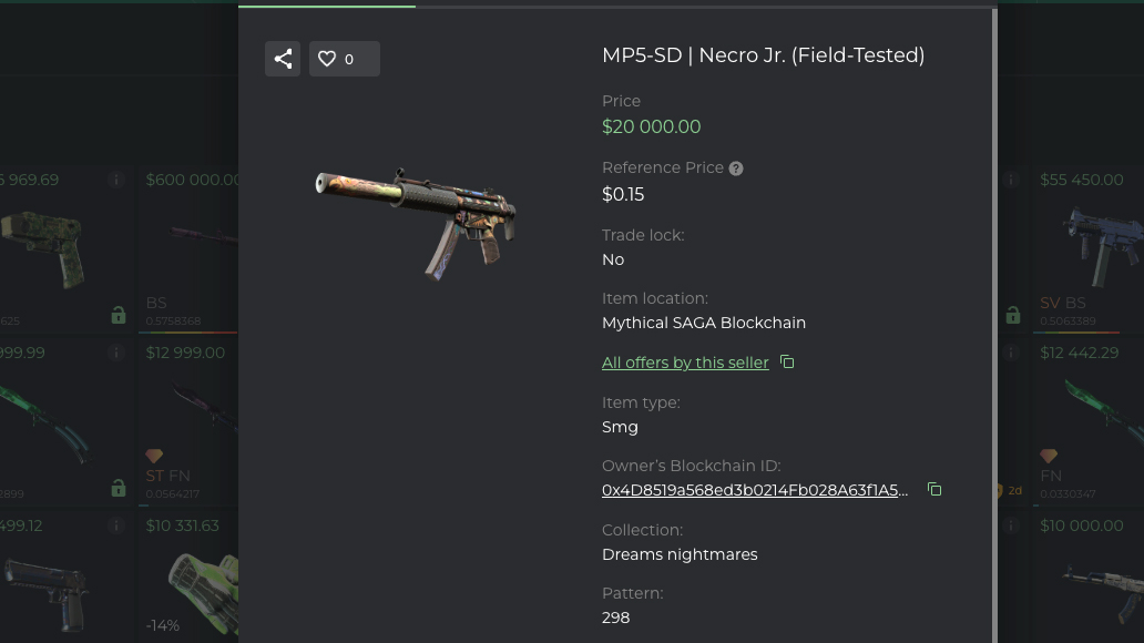 CS2 gun skin listed for $20,000 on a marketplace