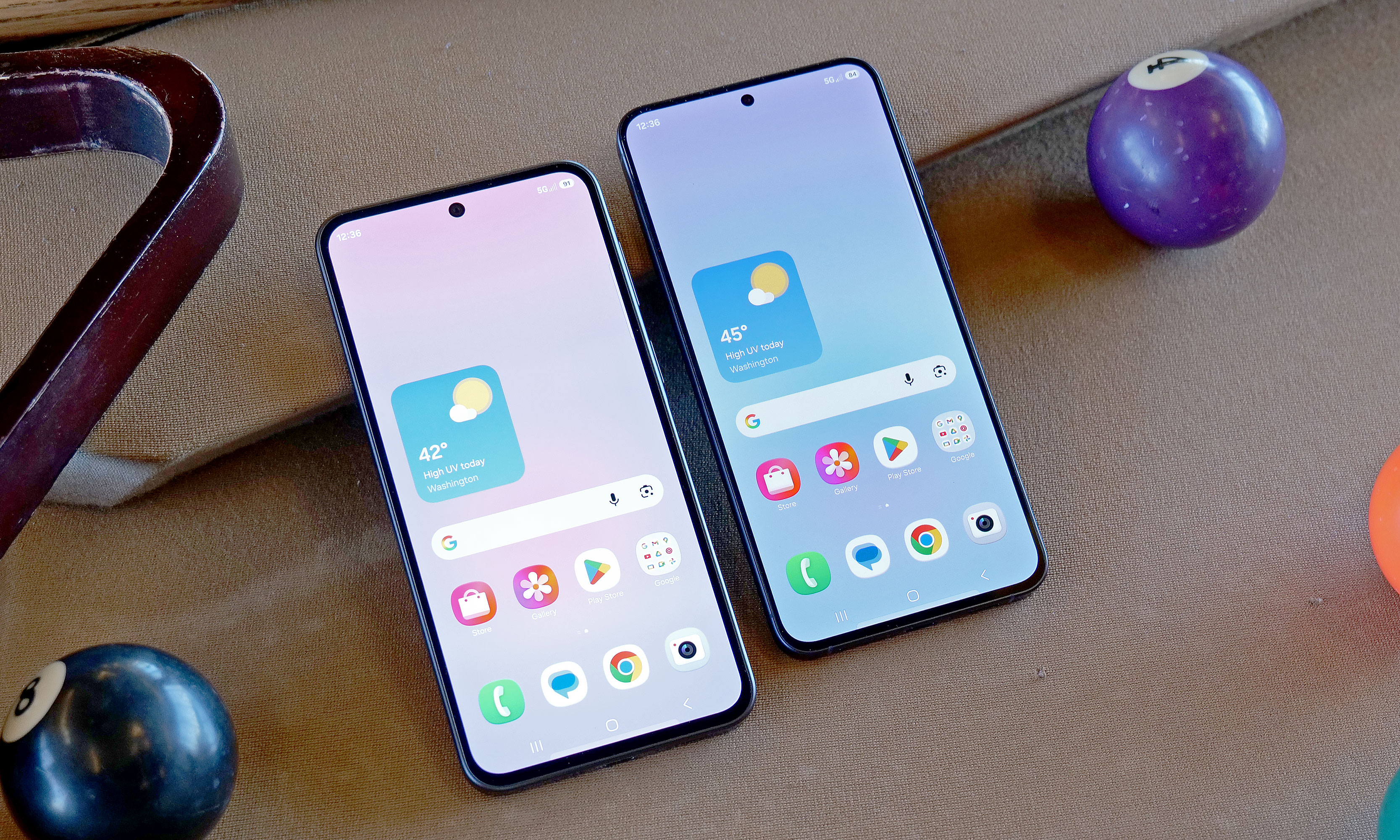 Aside from bezels that are a tiny bit bigger, the Galaxy A37 (left) looks almost exactly the same as the more expensive Galaxy A57 (right).