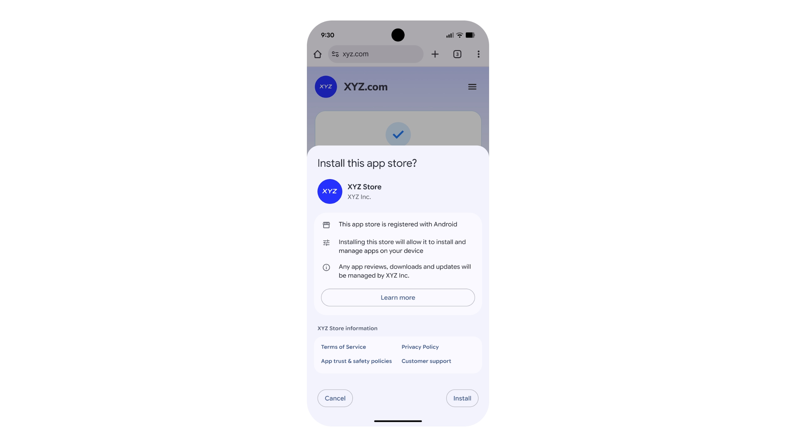 The interface for installing "qualified" third-party app stores on Android.