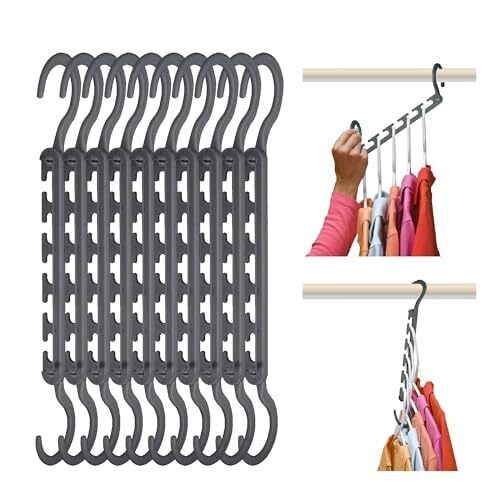 Wonder Hanger Max Pack of 10 Closet Organizer, Space Saving for Wrinkle-Free Clothes, Compact Closet Organization & Storage, Fully Assembled Hanger Back to School Closet Organizer - Grey