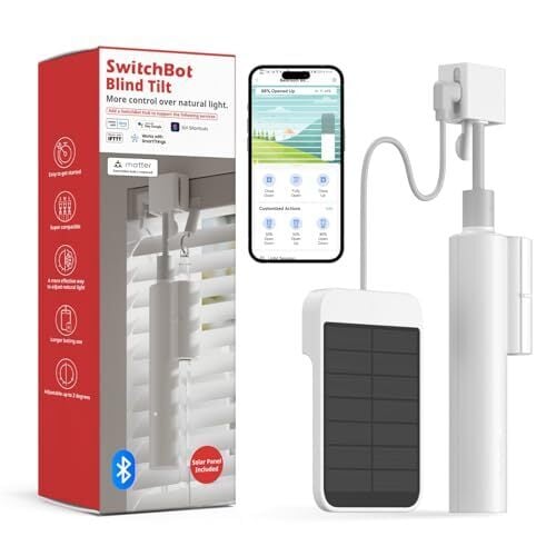 SwitchBot Blind Tilt Motorized Blinds - Smart Electric Blinds with Bluetooth Remote Control, Solar Powered, Light Sensing Control, Add Hub Mini to Make it Compatible with Alexa & Google Home
