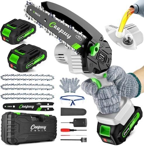 CEEPUY Mini Chainsaw Cordless,6 Inch Portable Electric Chainsaw with Automatic Oiler/Security Lock/Battery Powered Small Handheld Saw for Trees Branches Trimming,Wood Cutting,2 Batteries 3 Chains 2025