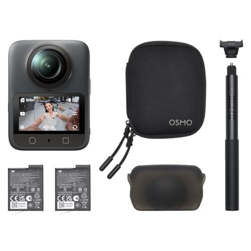 Osmo 360 Essential Combo, 360 Camera with 1-Inch 360° Imaging, Native 8K 360° Video, 4K/120fps & 170° Boost Video, 1.2m Invisible Selfie Stick Kit, Extended Battery Life with 2 Batteries