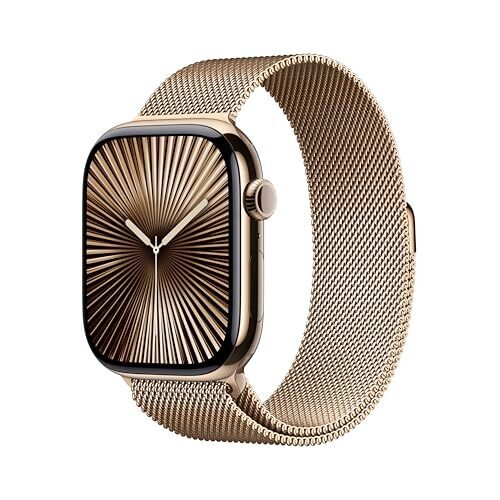 Apple Watch Series 10 [GPS + Cellular 46mm case] Smartwatch with Gold Titanium Case with Gold Milanese Loop - M/L. Fitness Tracker, ECG App, Always-On Retina Display, Carbon Neutral