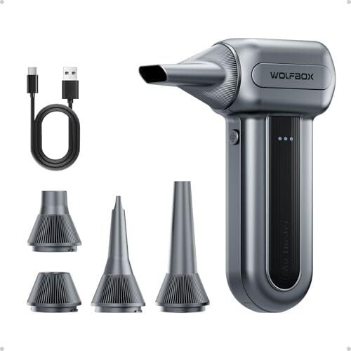 WOLFBOX MF70 Compressed Air Duster-110000 RPM Electric Air Duster with Extended Runtime, 3-Speed Rechargeable Air Blower for Keyboard, Computer, Camera, Car, Home, 5 Nozzles