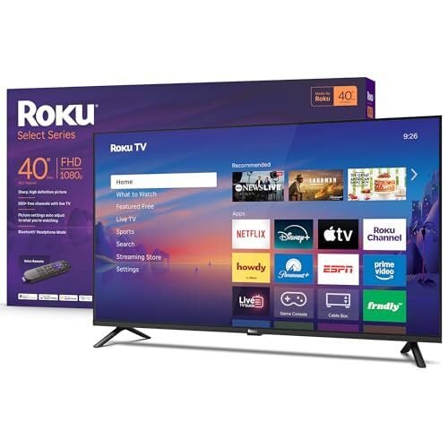 Roku Smart TV 2026 – 40-Inch Select Series, 1080p Full HD TV – RokuTV with Voice Remote – Flat Screen LED Television with Wi-Fi for Streaming Live Local News Sports & Movies – Bluetooth Headphone Mode