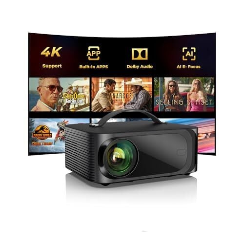 Projector-4K with WiFi and Bluetooth:[3200 ANSI/AI Auto Focus/Built-in APPs] Outdoor-Projector Smart OS 2.0 & 50W DoIby, ONOAYO Portable Proyector Compatible with Netflix/YouTube/PrimeVideo Upgraded