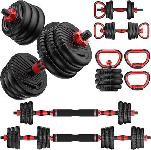 UNNMIIY Adjustable Dumbbells, 20/30/45/70/90lbs Free Weight Set with Connector,5 in1 Dumbbells Set Used as Barbell, Kettlebells, Push up Stand, Fitness Exercises for Home Gym Suitable Men/Women