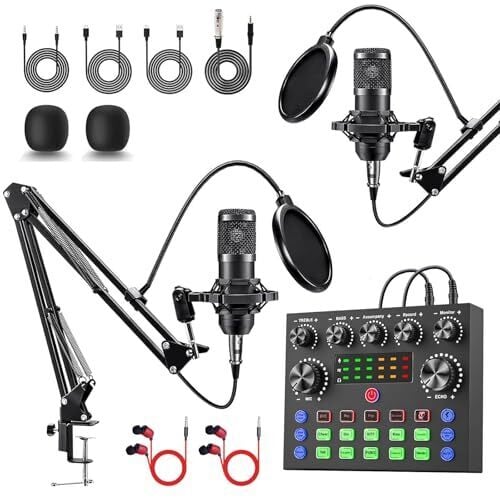 ALSO GO Upgraded Podcast Equipment Bundle for 2, Podcast Equipment with BM-800 Microphone & V8s Sound Card, Podcast Microphone Bundle for Podcasting, Recording, Singing, Streaming and Gaming