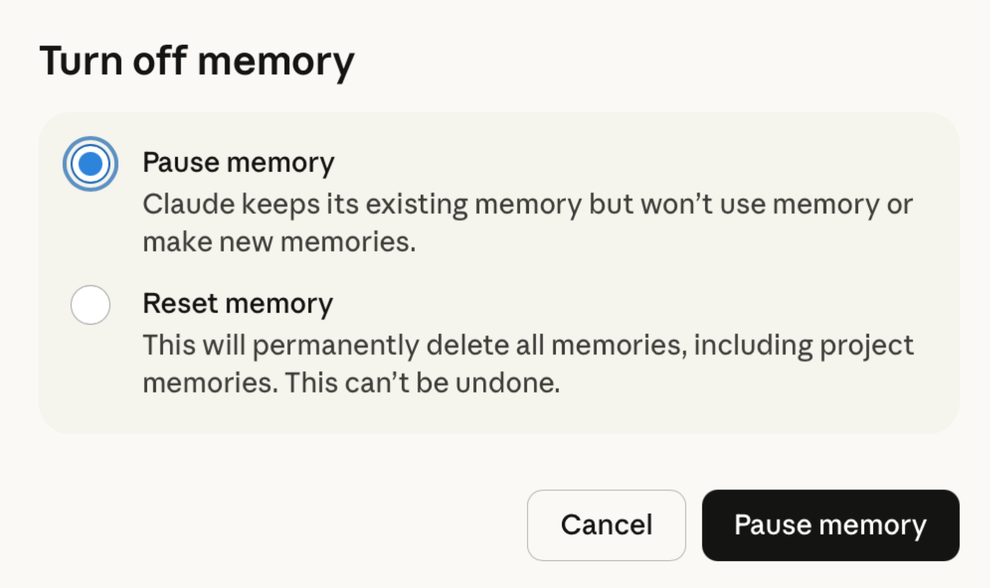 Pause or Reset Memory in Claude