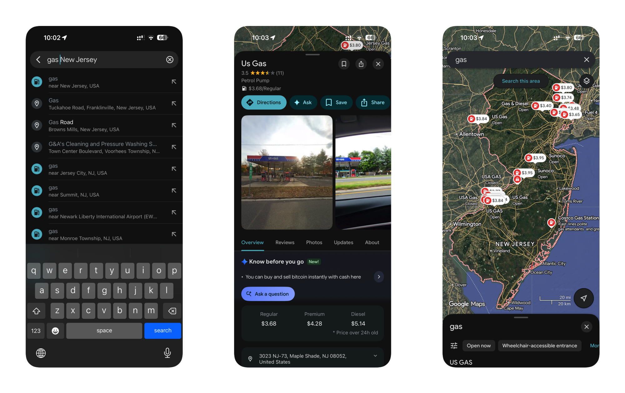 Gas Prices Search in Google Maps