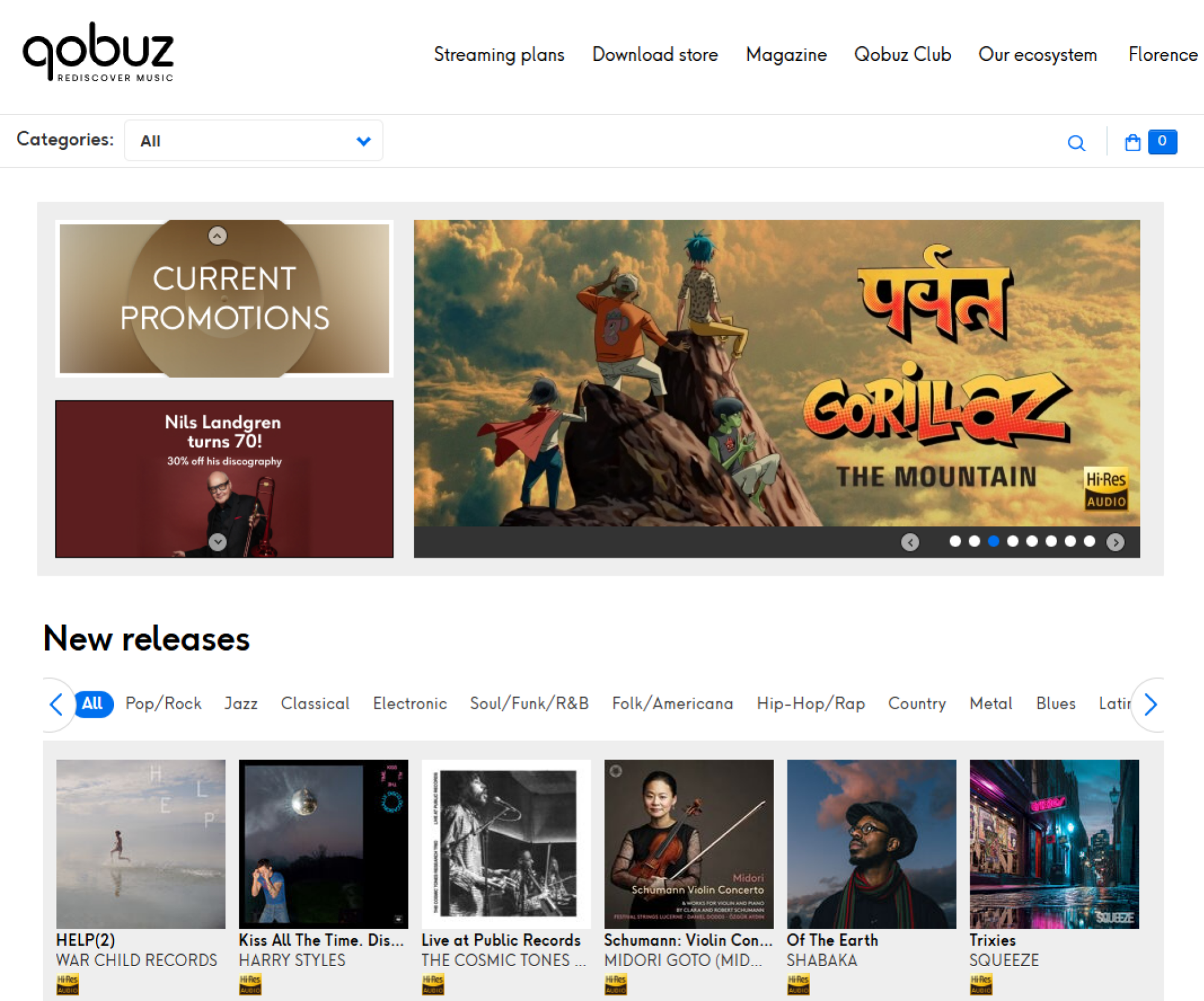 A screenshot of hte Qobuz website
