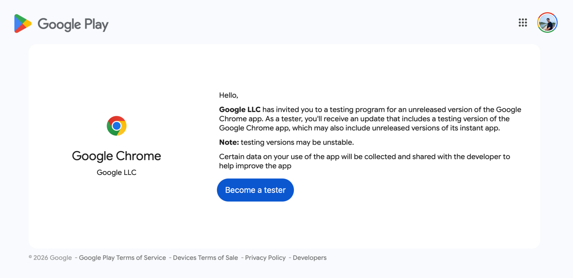 Google Chrome install beta for Android