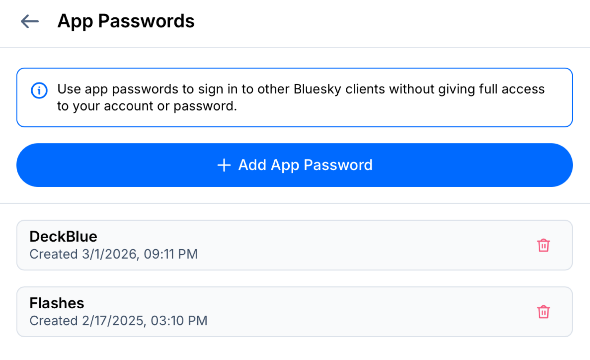 App Passwords in Bluesky