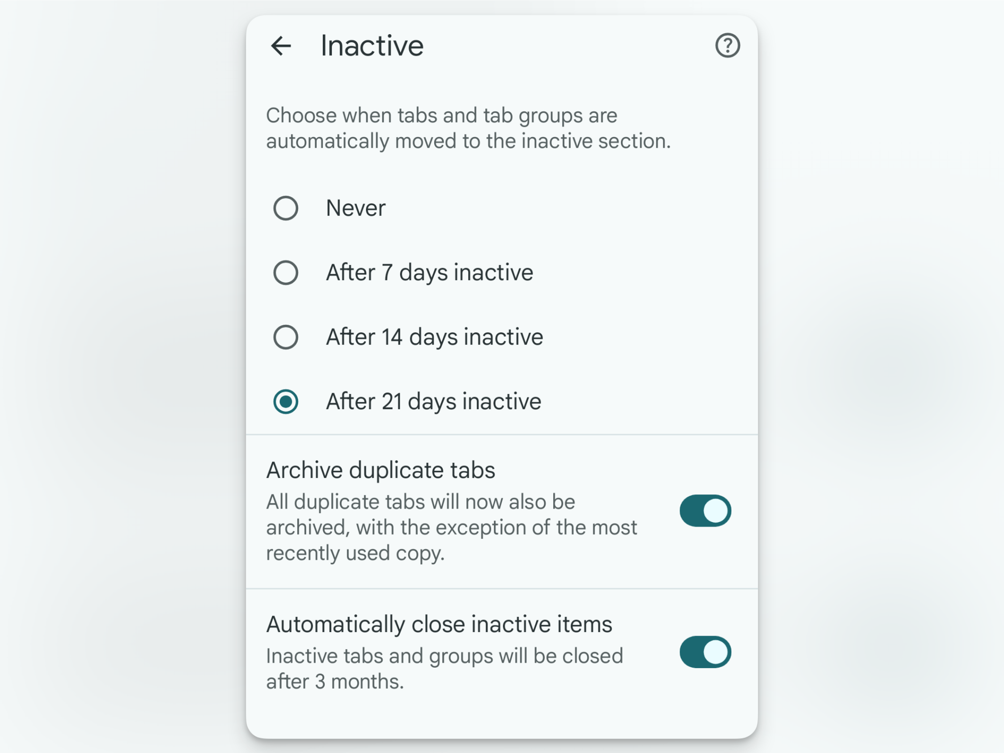 Automatically close old inactive tabs on Android