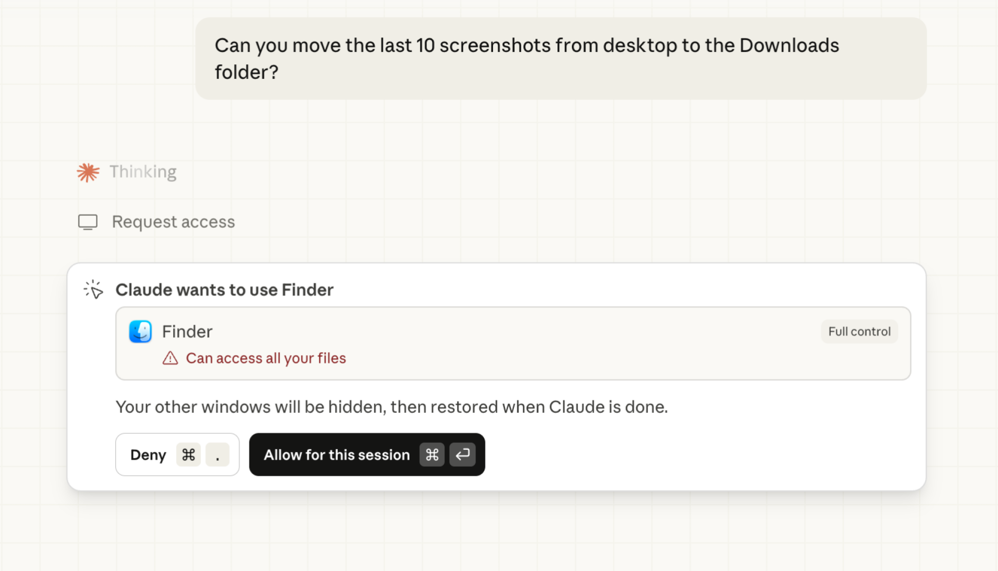 Giving Claude full control of Finder app.