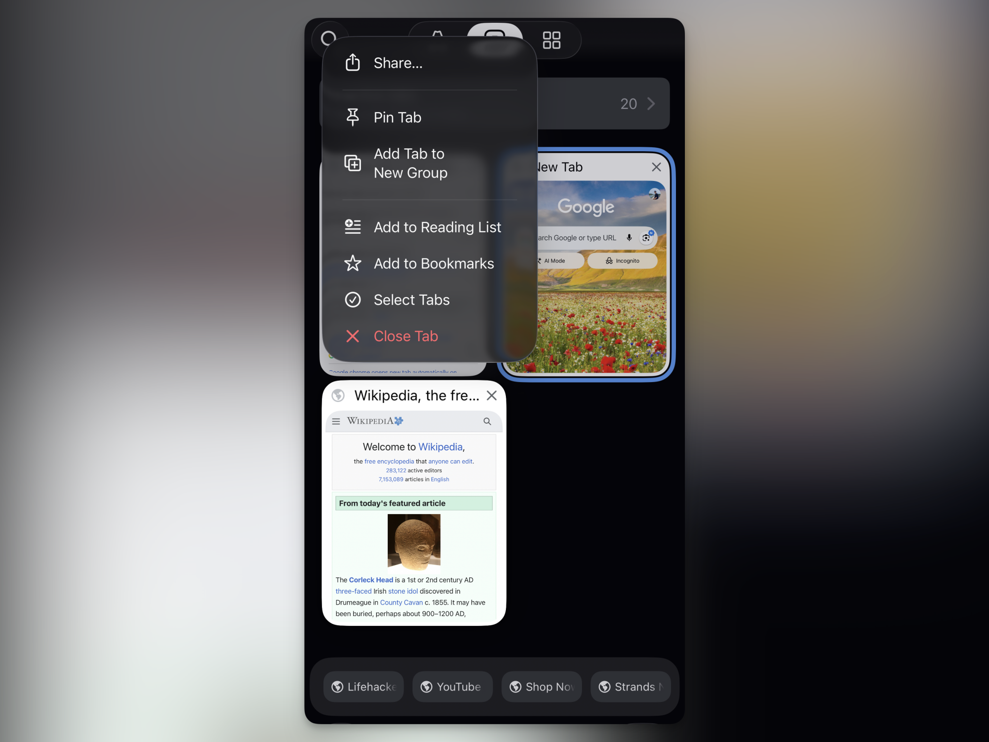Pin tabs in Chrome for iOS and Android.