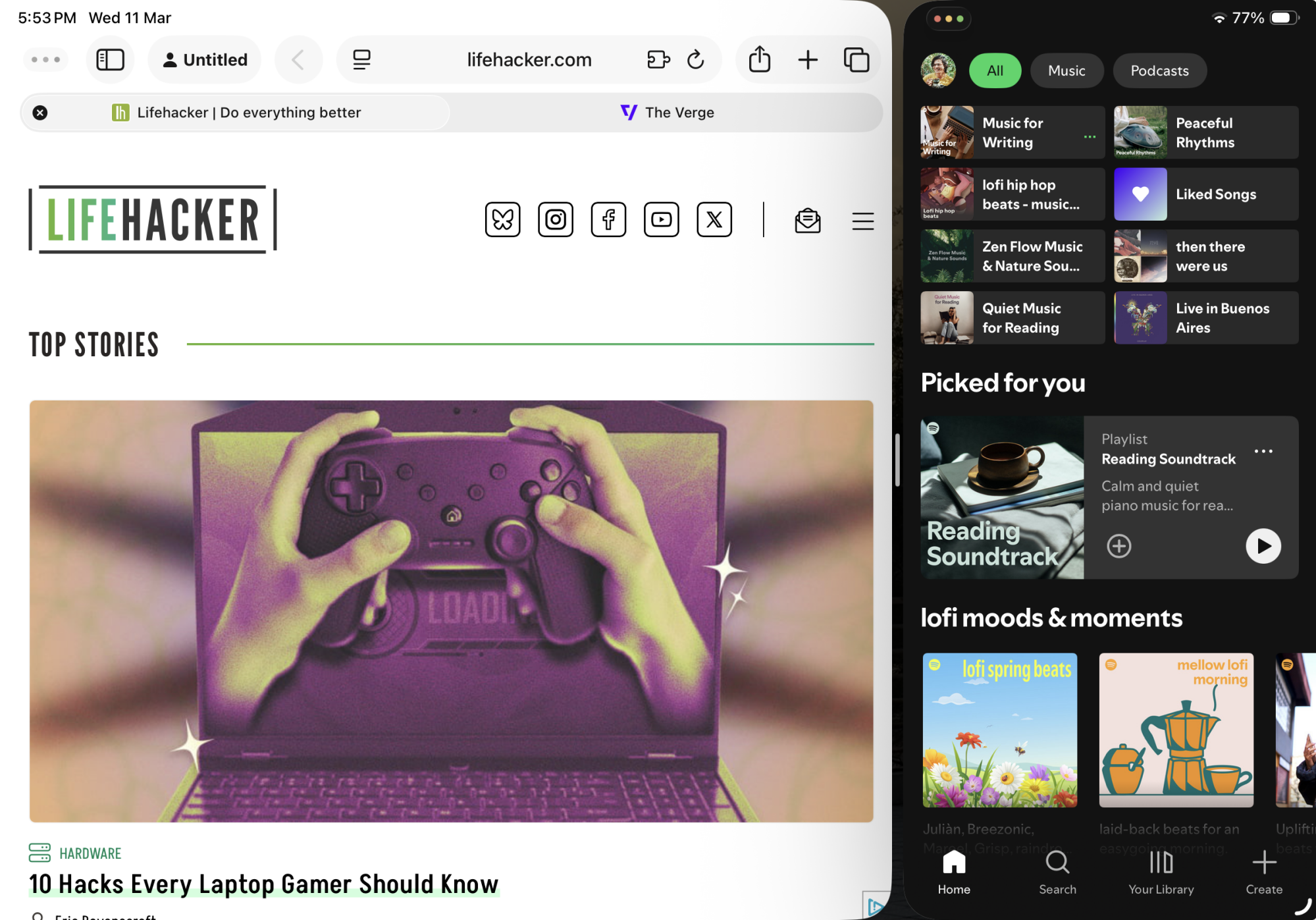 Split View with gestures on iPad.