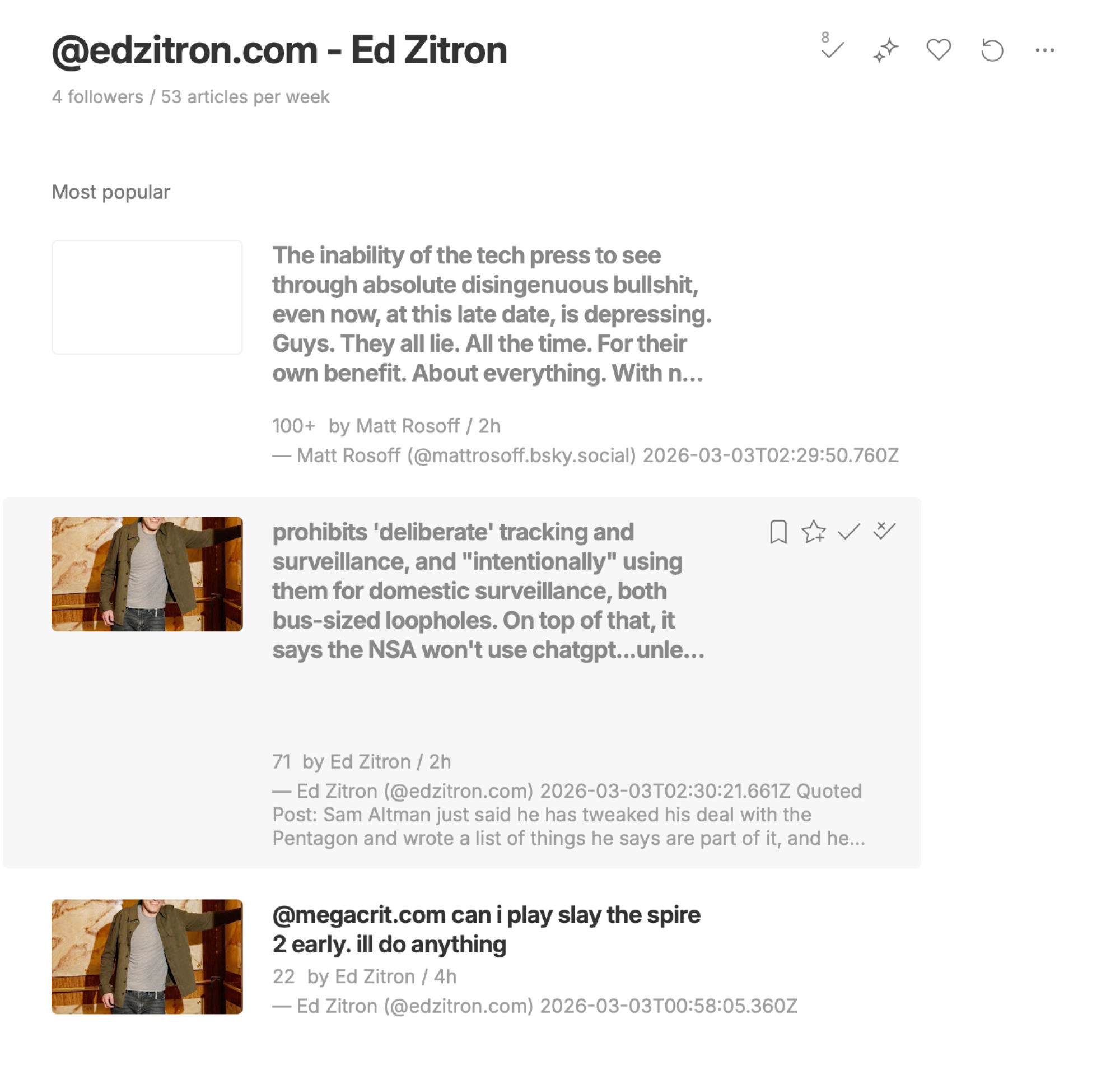 Bluesky Posts in RSS Reader