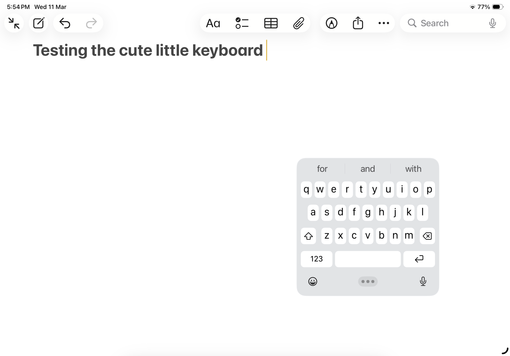 Mini keyboard on the iPad